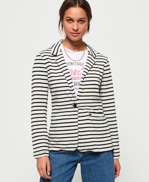 Superdry Nautical Jersey Blazer Női Kabát Sötétkék/Csíkok | CALKE5307